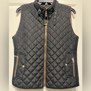 Chocolate Black Quilted Vest with Stand-Up Collar
